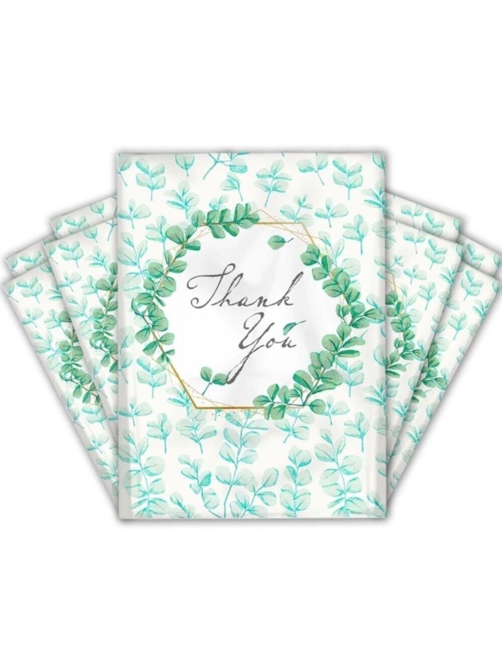 25 10X13 Poly Mailers Green Laurel Thank You Flat Shipping Envelopes - Picture 2 of 12